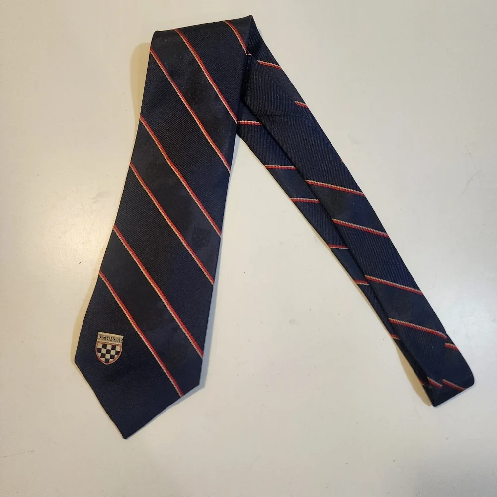 THE RAH RAH Collection Navy Blue Striped Silk  Tie with Richmond Accents